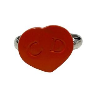 Dior Ring Accessory Jewelry Heart Shape CD Logo Metal Red Silver Color Christian